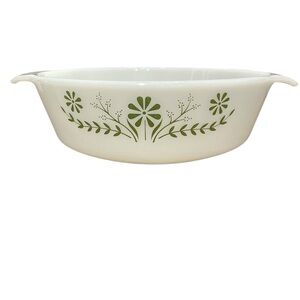 Vintage Pyrex Crazy Daisy Casserole Dish Floral Green and White